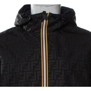 US Based Authentic Fendi x K-Way Black Reversible Windbreaker Jacket Coat Top S